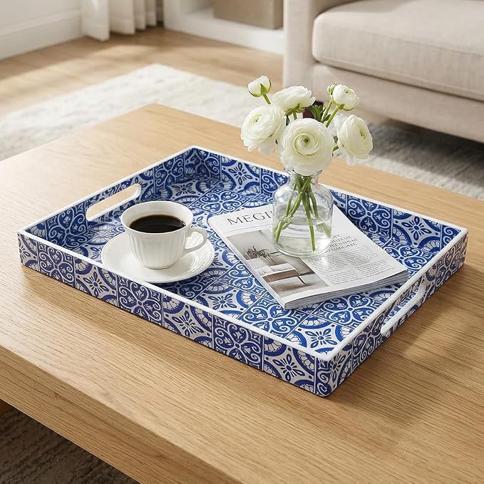 2 Pack Serving Tray with Handles, Rectangular Decorative Trays - Image 2