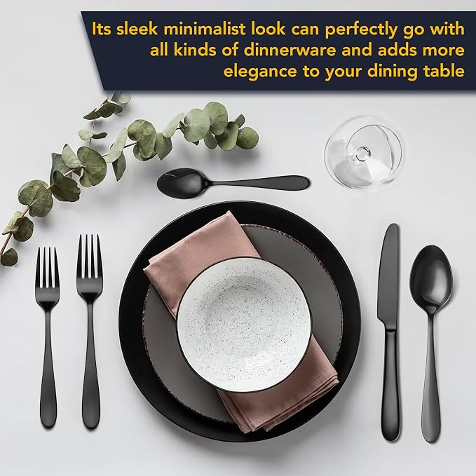 40 Piece Black Silverware Set Service - Image 7