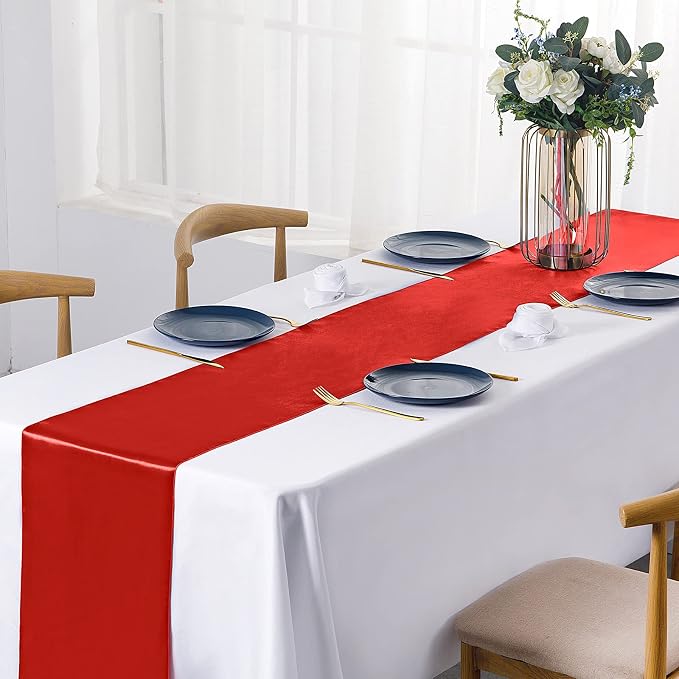 SiinvdaBZX 4 Pcs Red Satin Table Runner 12 x 108 inches Long | Bright Smooth - Image 2