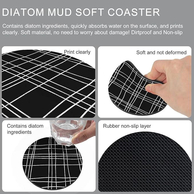 Simple Grid Coasters Set of 4, Absorbent Coasters - Image 9