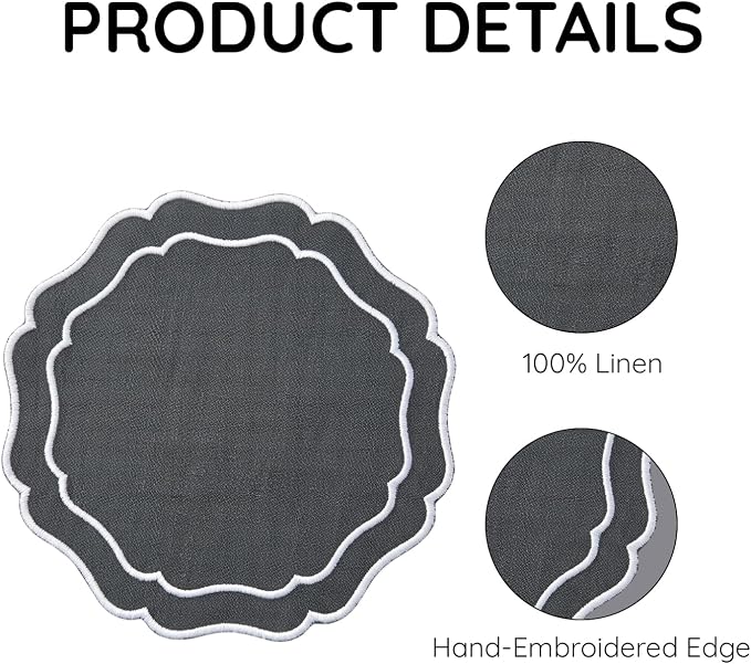 Drink Coasters Set of 6, 6x6 inch, Absorbent Linen Drink Mats - Image 4