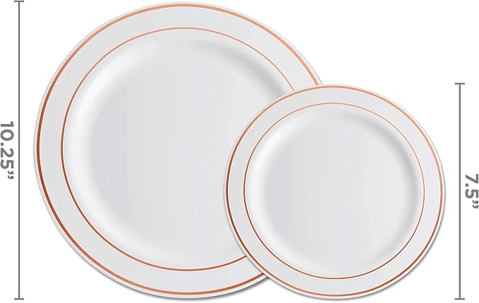 100 Rose Gold Rim Plastic Plates Set, Elegant Fancy Heavy Duty Disposable Plates - Image 3