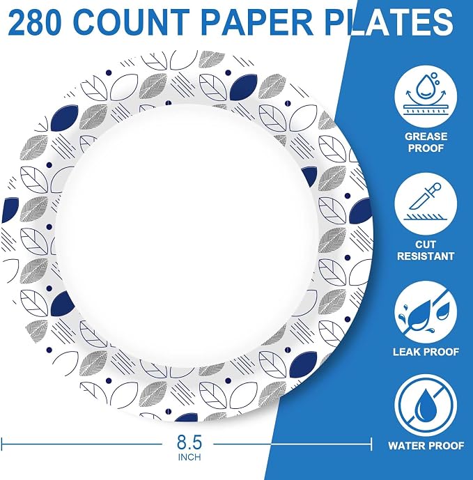 Clawsoff 8.5 Inch 280 Count Paper Plates Heavy Duty Disposable Plates Leaf | - Image 2