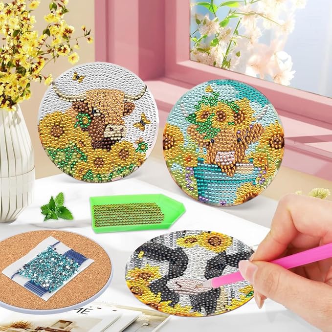 8 Pcs Sunflower Diamond Art Painting Coasters Kits - Image 3