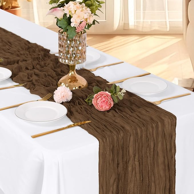 6 Pack Brown Cheesecloth Table Runner, 17 x 108 Inch, Gauze Cheese Cloth Table - Image 2