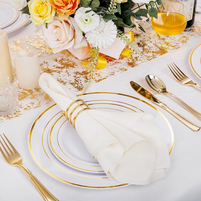 60 Pcs Gold Plastic Plates, Premium Disposable Gold Plates | Gold Rimmed - Image 6