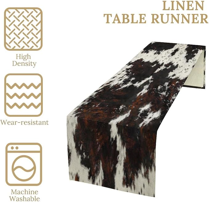 Cow Skin Print Table Runner, Rustic Cottage Country Farm Animal Fur Skin - Image 4