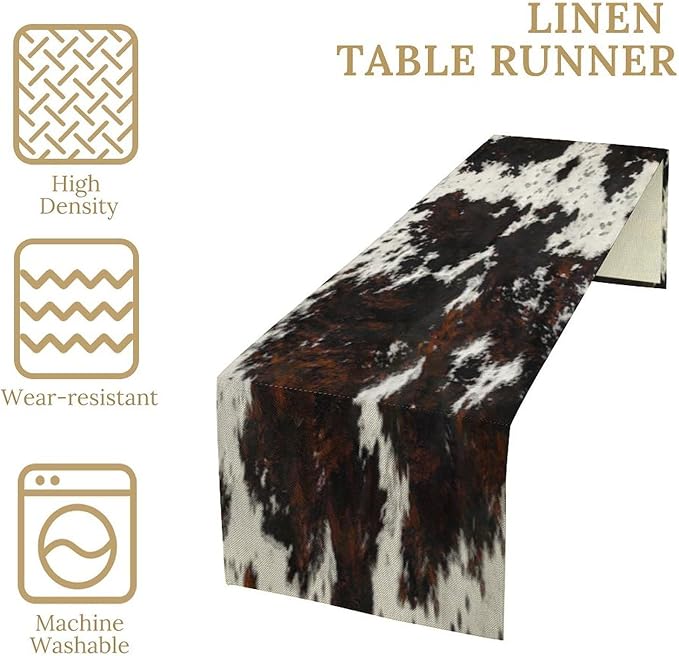 Cow Skin Print Table Runner, Rustic Cottage Country Farm Animal Fur Skin - Image 4