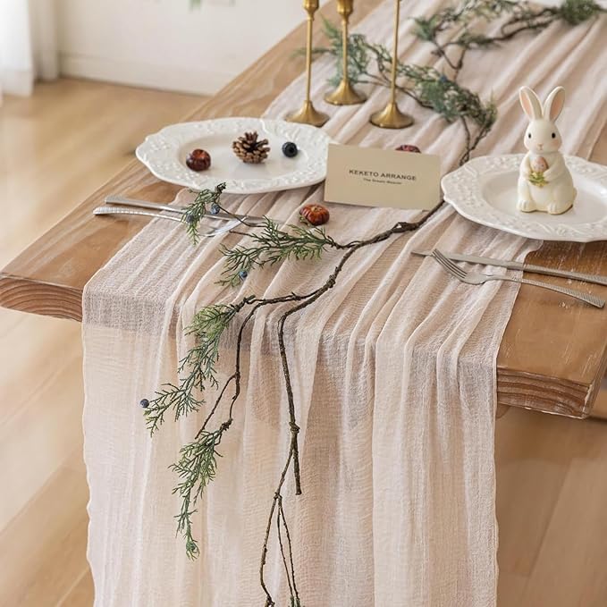 10Pcs Light Beige Cheesecloth Table Runner 120 Inches by KEKETOARRANGE