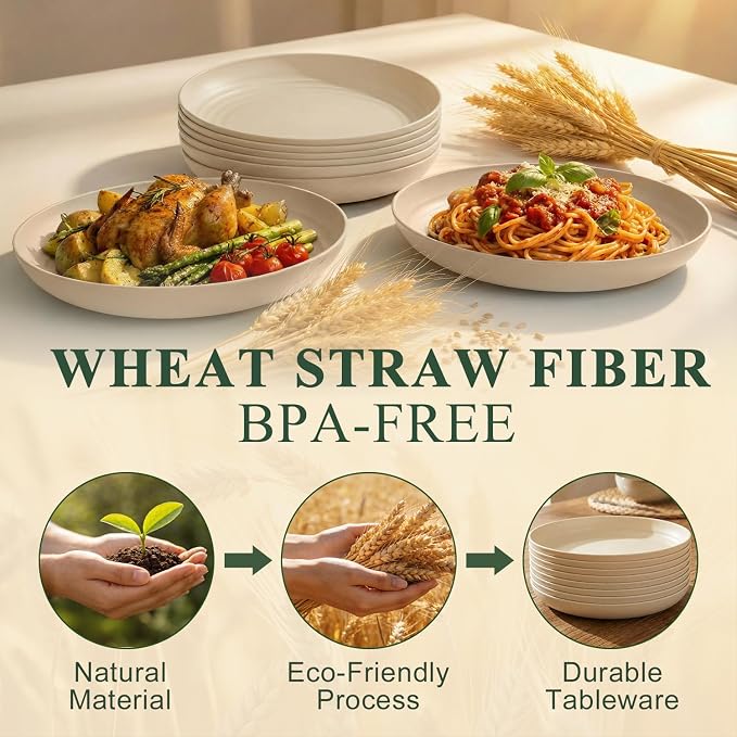 Kitchen Plates Set for 8, Wheat Straw Plate 9 Inch, Unbreakable Party Plates - Image 3