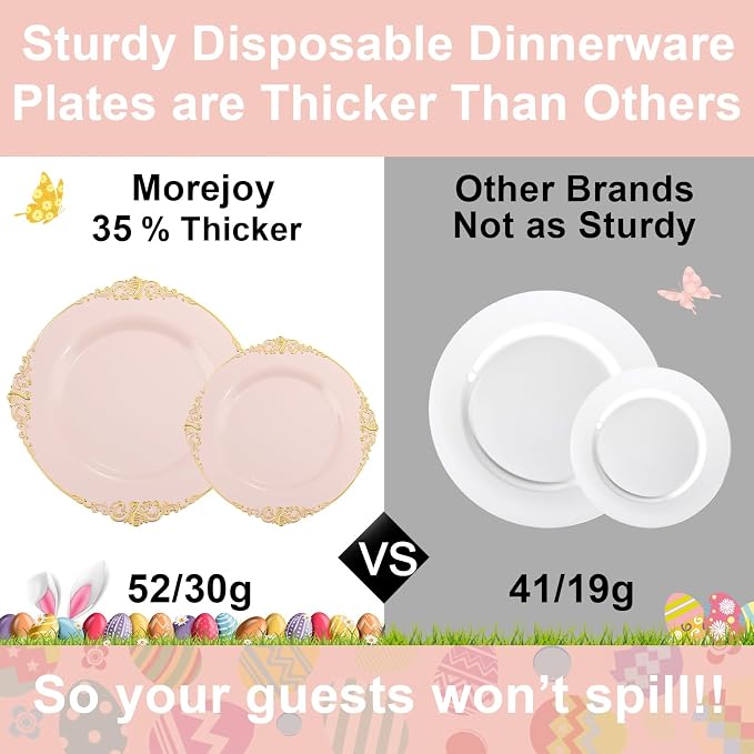 Morejoy 175pcs Pink Plastic Plates - Image 4