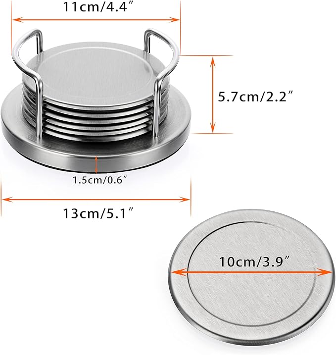 JUXYES Set of 6 Stainless Steel Metal Round Coaster - Image 2
