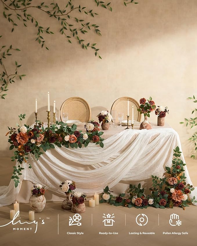Ling's Moment 10Ft Ivory Cheesecloth Table Runner | Beige Cream White, Gauze - Image 4