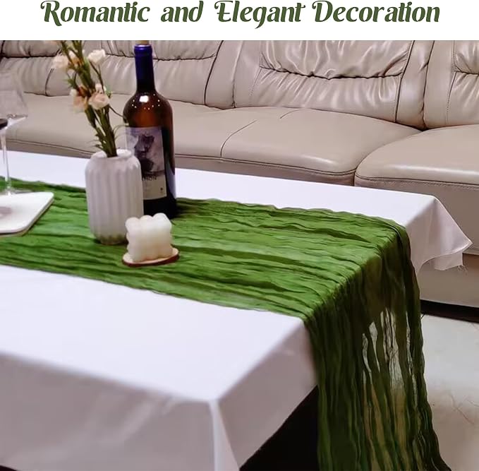 Olive Green 10FT Cheesecloth Table Runner Boho Gauze Fabric Table Runner Rustic - Image 7