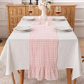 Peachy Blush White Plaid Gingham Ruffle Table Runner 108 inches Long 100% by KMASANIJI