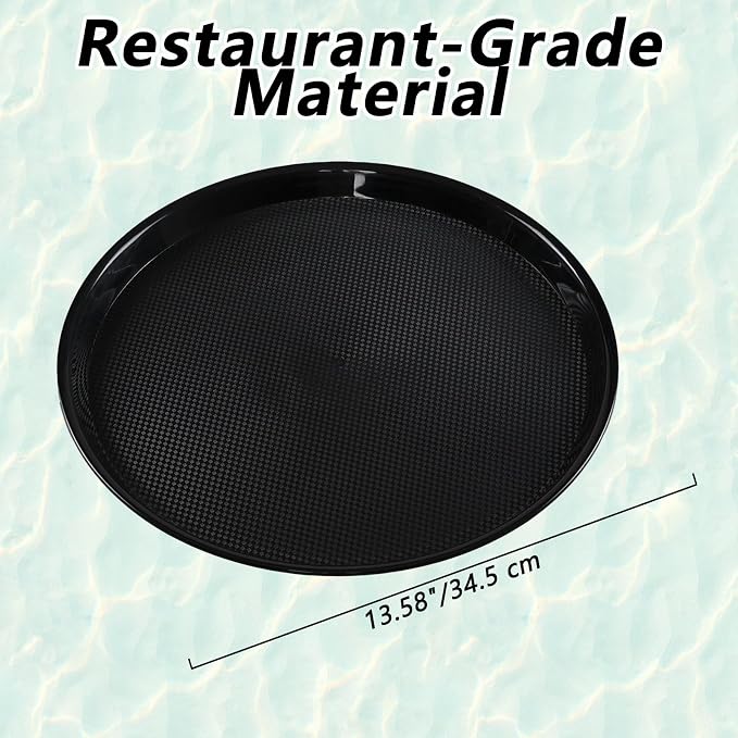 4 Pack 13.58 Inch Round Non-Slip Tray, Restaurant Serving Tray | Black - Image 2