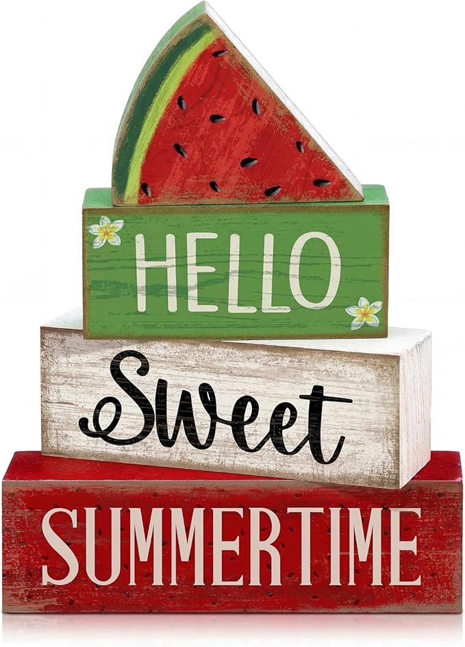 Moucuny 4 Pcs Summer Wooden Table Decor Watermelon Tiered Tray Decor Farmhouse by Moucuny