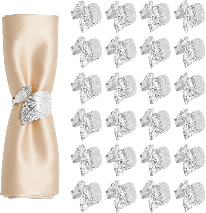 Napkin Rings Set of 40 Silver Napkin Holder Buckles | Leaf Shaped Napkin Ring by Unknown