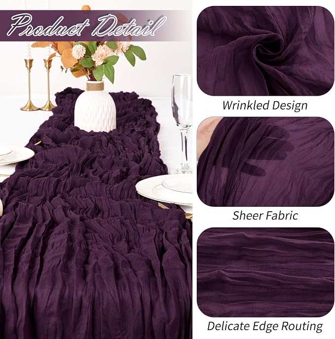 30 Pack Dark Purple Cheesecloth Table Runner 17 x 108 inch Cheese Cloth Table - Image 3