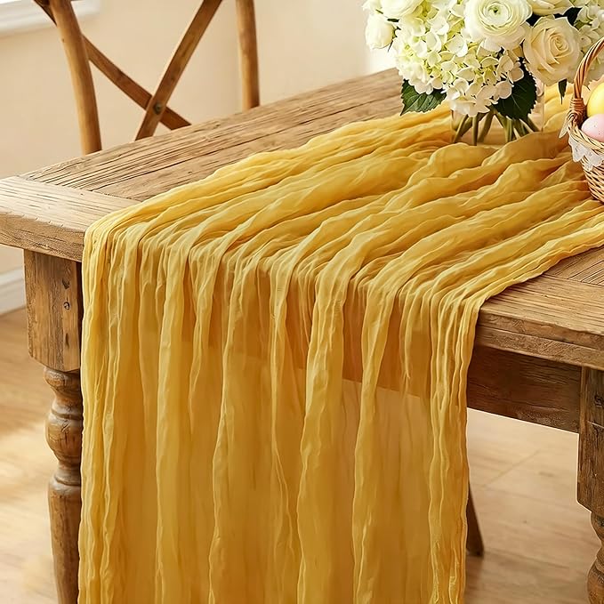 Yellow Cheesecloth Table Runner, 10FT Rustic Gold Boho Gauze Table Runner by Miucat