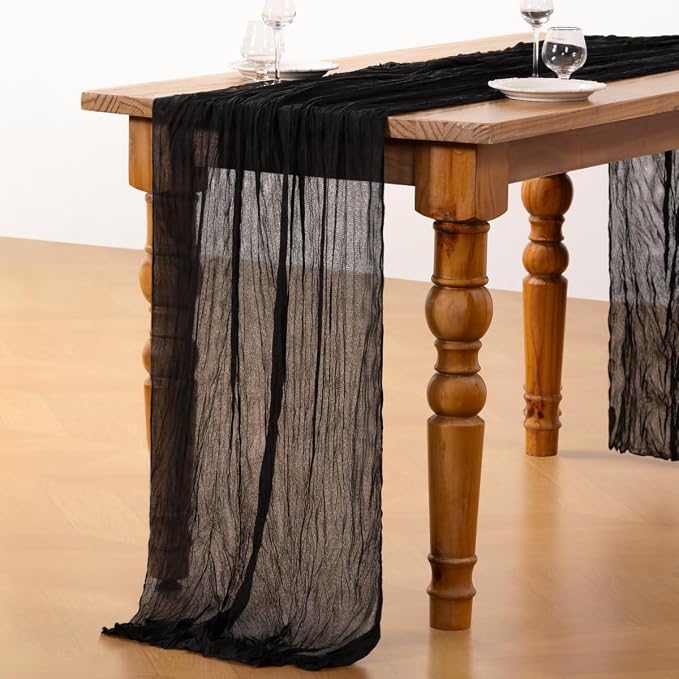 DeZerlor Black Cheesecloth Table Runners 2 Pack Halloween Runners | 120Inches - Image 4