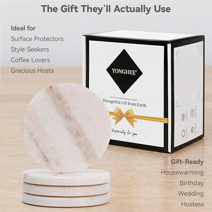 Cream White Marble Coasters Set of 4, Modern Neutral Drink Coaster - Image 6