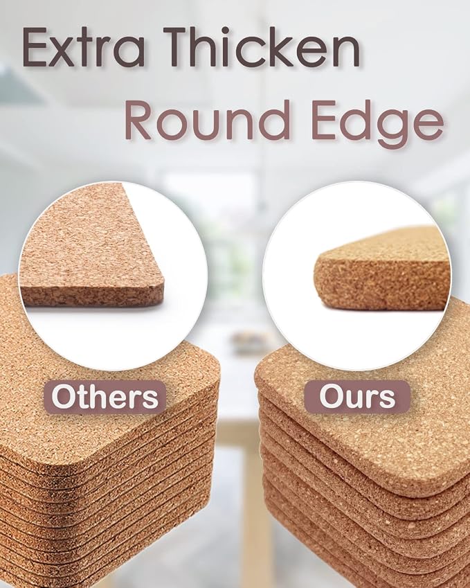 Cork Coasters for Drinks, 4 x 4 Inches | High Density Thick Fine Particle Cork - Image 4