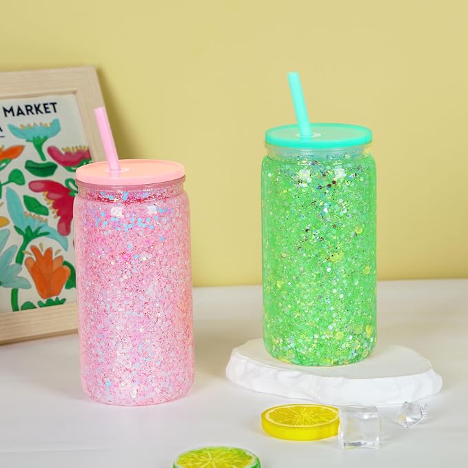 16 oz Plastic Snow Globe Tumbler, 4 Pack Double Wall Snowglobe Tumbler - Image 6