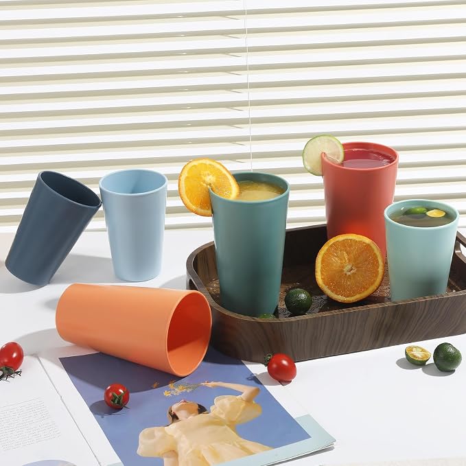 24 Pcs Unbreakable Plastic Cups Set, 14 oz Reusable Plastic Cups, Stackable - Image 6