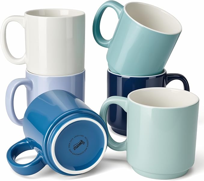 Sweese Stackable Coffee Mugs - 10 Oz Porcelain Cups by Sweese