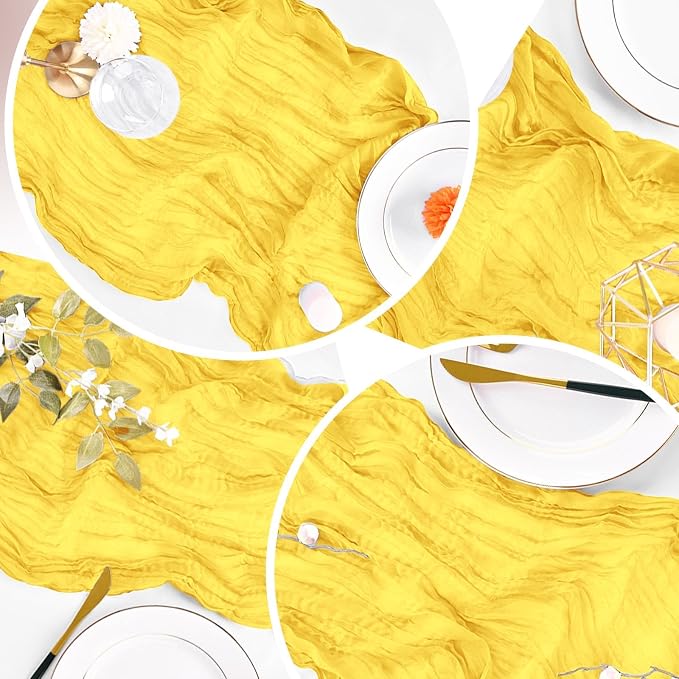 8 Pack Lemon Yellow Cheesecloth Table Runner 20 x 120 inch Gauze Table Runners - Image 7