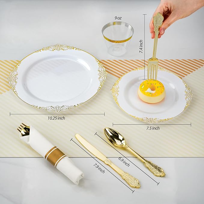 Bestluck 350PCS Gold Disposable Dinnerware - Image 2