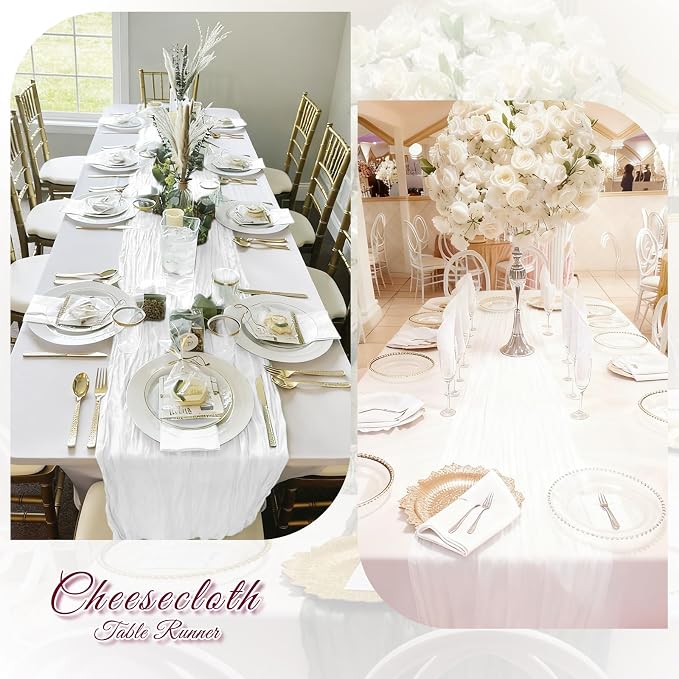 3 Pack White Cheesecloth Table Runner, 17 x 108 inch, Semi Sheer Boho Cheese - Image 6