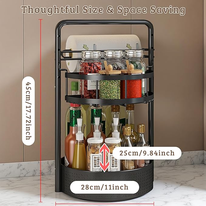 Rotating Spice Rack with Paper Towel Holder, Durable Iron, Seasoning Organizer - Image 4