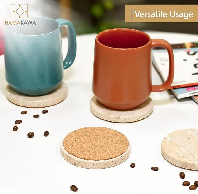 Turkish Natural Marble Coasters Set of 4, Round Travertine Coasters 4 inch - Image 8