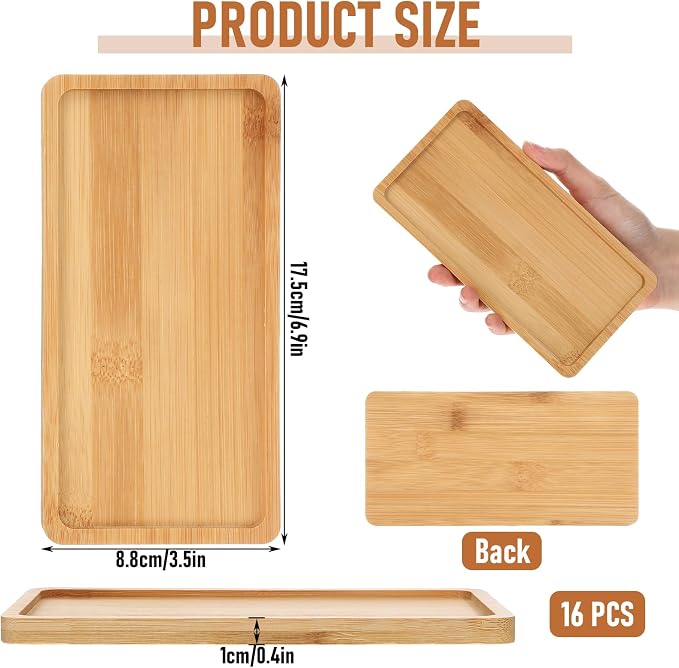 16 PCS Small Bamboo Tray, Bamboo Vanity Tray - Image 2