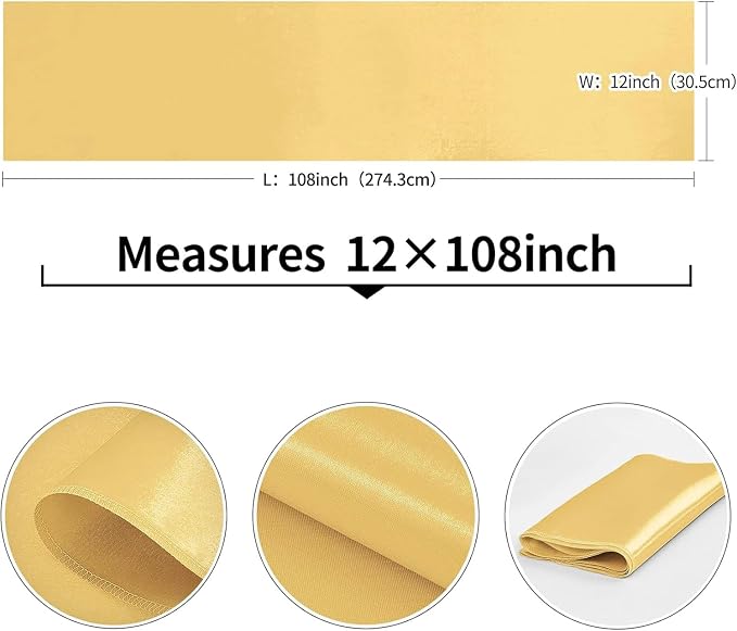 10-Pack Light Gold Satin Table Runner 12 x 108 Inch Long Bright and Smooth Silk - Image 3