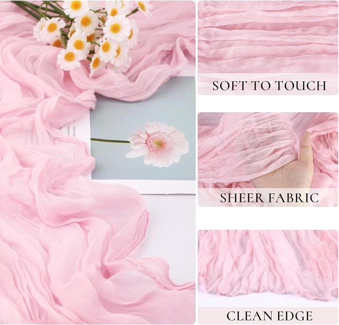 6 Pack Light Pink Table Runner Cheese Cloth Summer Rustic Sheer Gauze - Image 2