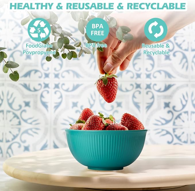 Unbreakable Cereal Bowls 24 oz, Plastic Reusable Light Weight Bowl, Lightweight - Image 6