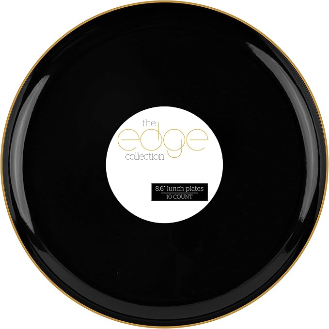 PLASTICPRO [30 Count 8.6 Plastic Party Plates Edge Collection Black by PLASTICPRO