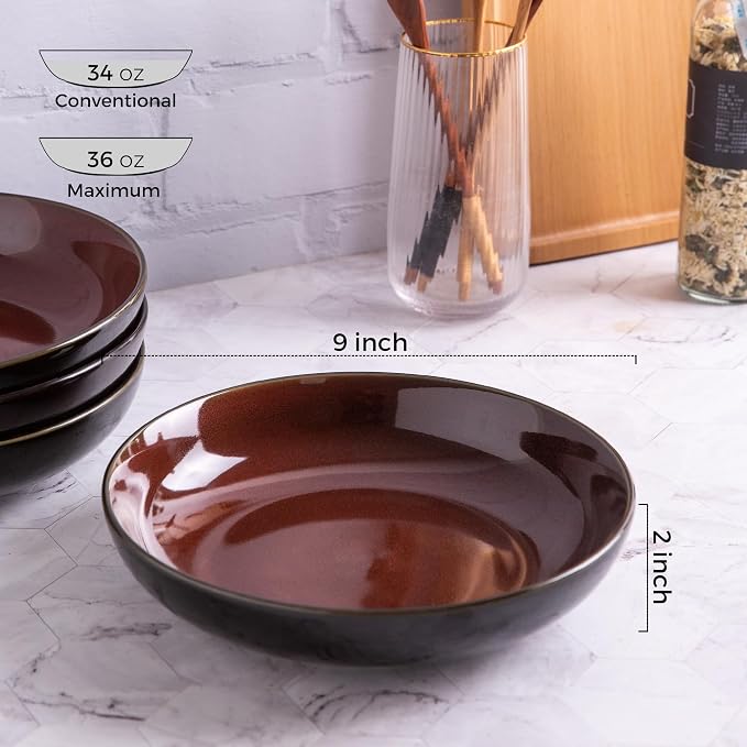 LERATIO 9.0" Ceramic Pasta Bowls Set of 6, 38oz Large Stoneware Bowls Set | - Image 2