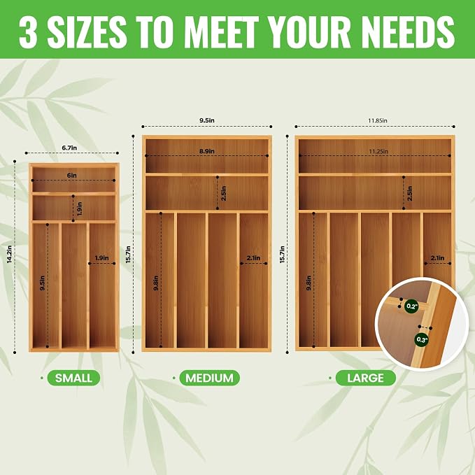 Small Silverware Organizer, Bamboo Kitchen Drawer Cutlery Organizer, Utensil - Image 7