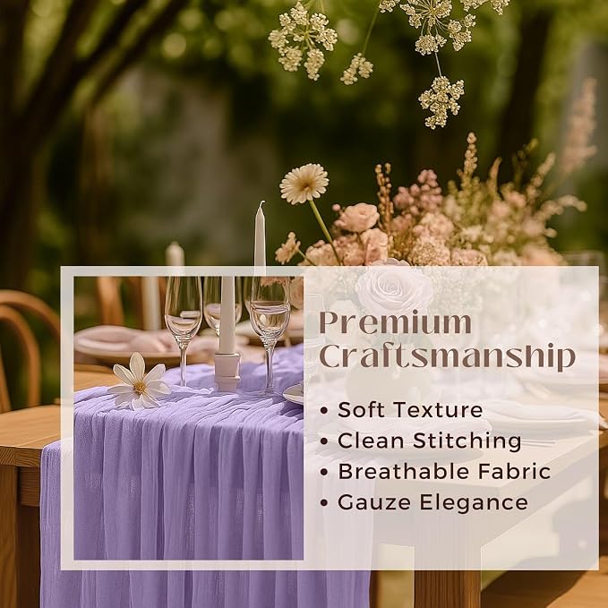 12 Pack Lilac Purple Cheesecloth Table Runner – 10FT x 12pcs Boho Gauze Table - Image 3