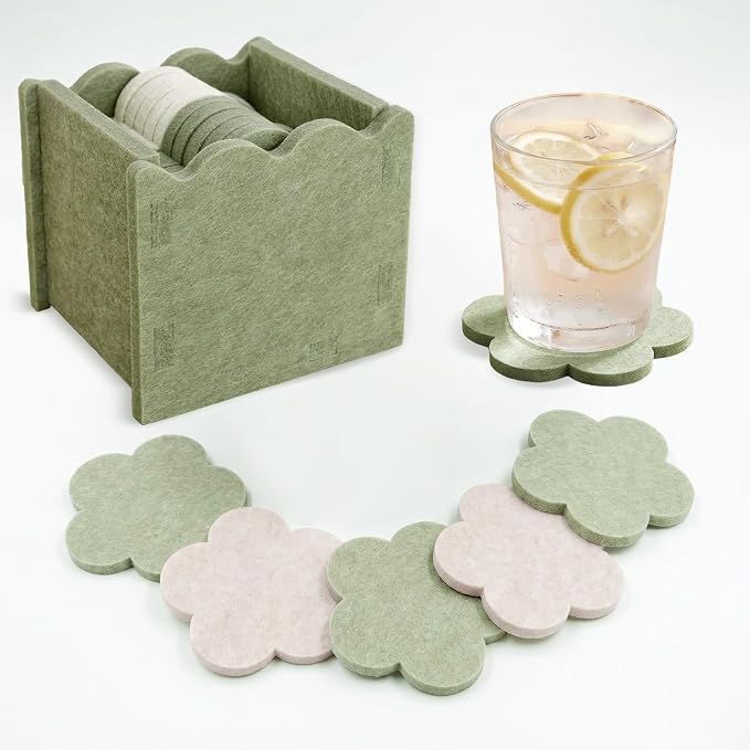 Felt Coasters for Drinks, Living Room, Sage & Beige, Heat-Resistant, Cleaning by Unknown