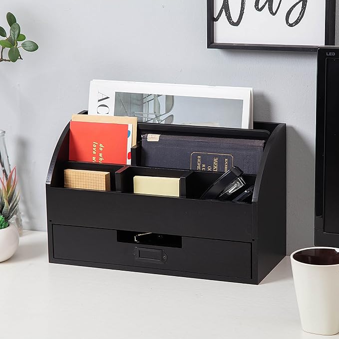 canwedance Distressed Rustic Wooden Office Desk Organizer 5 Compartment - Image 5
