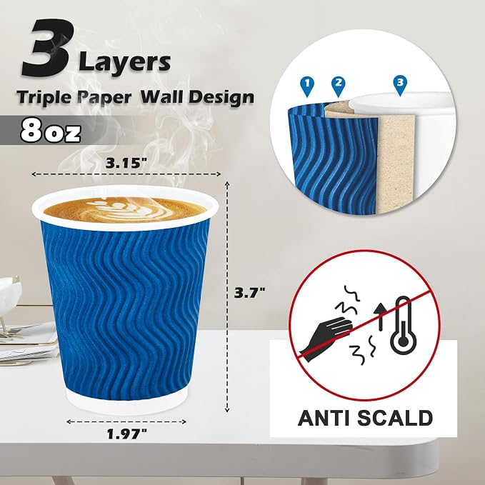 Lamosi 500 Count 8 oz Insulated Coffee Cups, Disposable Paper Cups No Lids | - Image 3