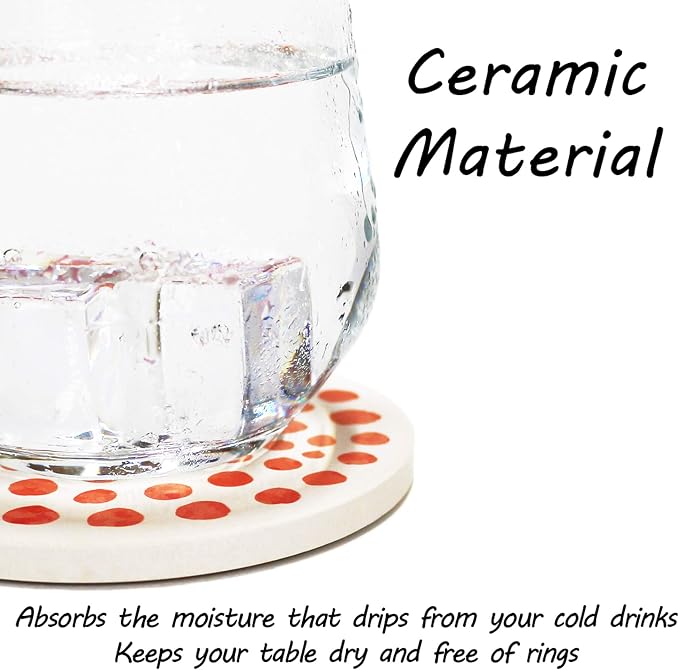 AD Set of 6 Coasters for Drinks Absorbing Round Ceramic Stone Coaster - Image 5