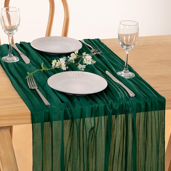 3 Pack Emerald Green Cheesecloth Table Runner 10ft Sheer Gauze Decor | - Image 8