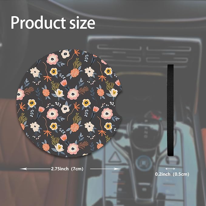 2pcs Cute Red Flowers Car Coasters, Absorbent Universal neoprener Cup Holder - Image 2