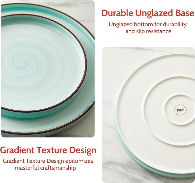 Sweese 10.5 Inch Porcelain Dinner Plates Set of 6, Gradient High Edge Dish Set - Image 6